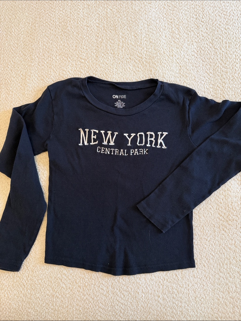 On Fire Black Long-Sleeve Tee with "New York Central Park" Embroidery - size XL